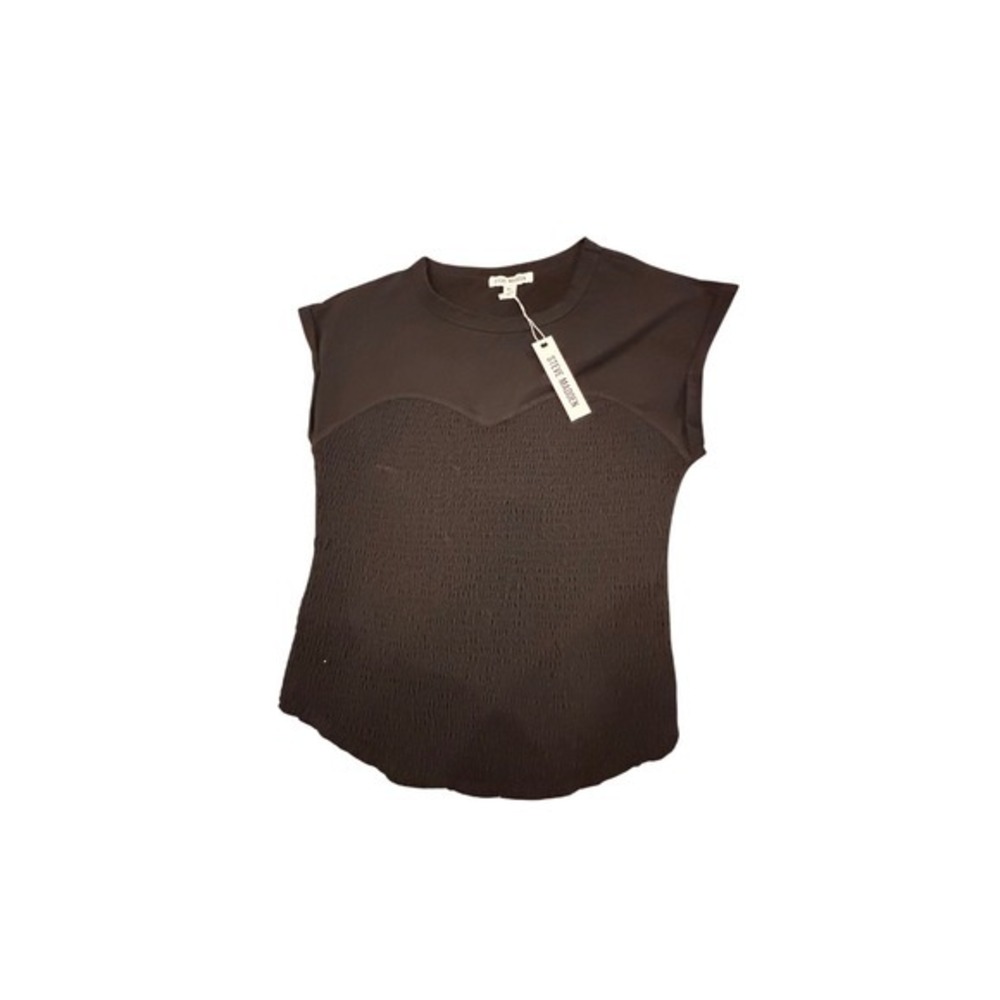 STEVE MADDEN Womens Black Smocked Bodice‎ Cap Sleeve Top Shirt NWT XL